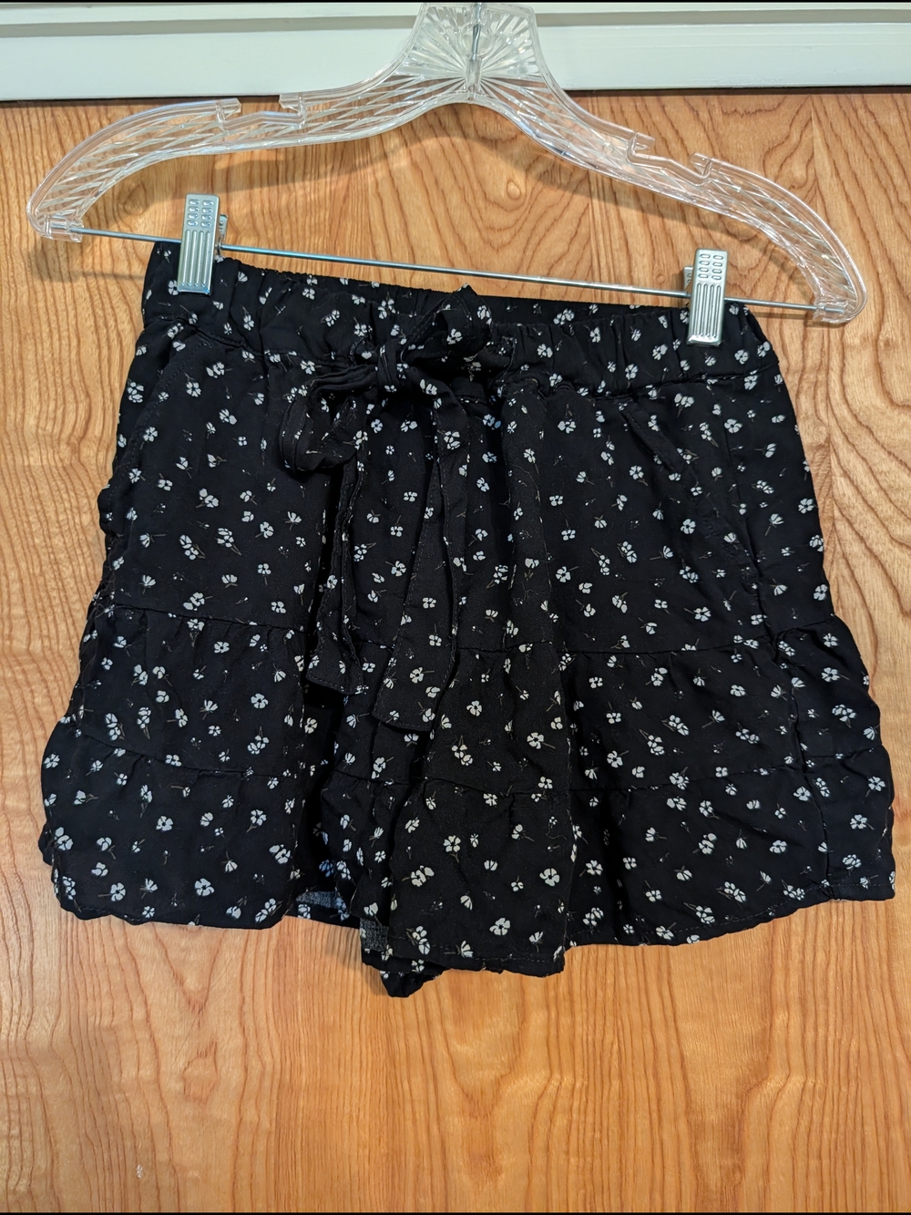 SO Black Floral Skort with White Flower Print